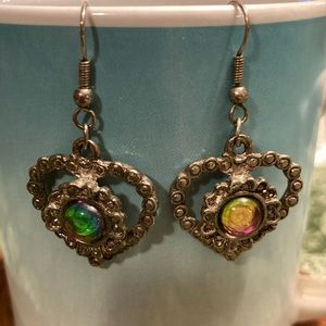 Vintage Heart shaped earrings with opalescent stone